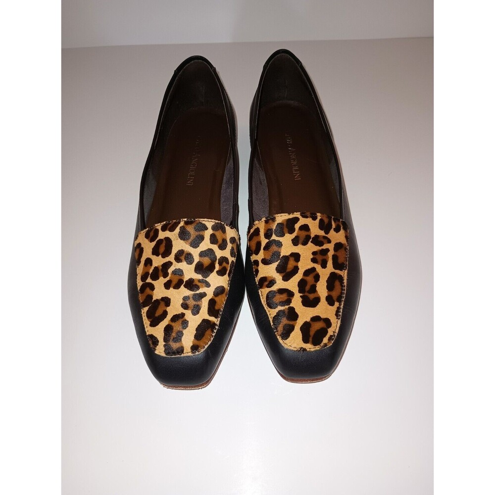 Enzo Angiolini Black and Leopard Print Flats Women's Slip Ons Sz 6M